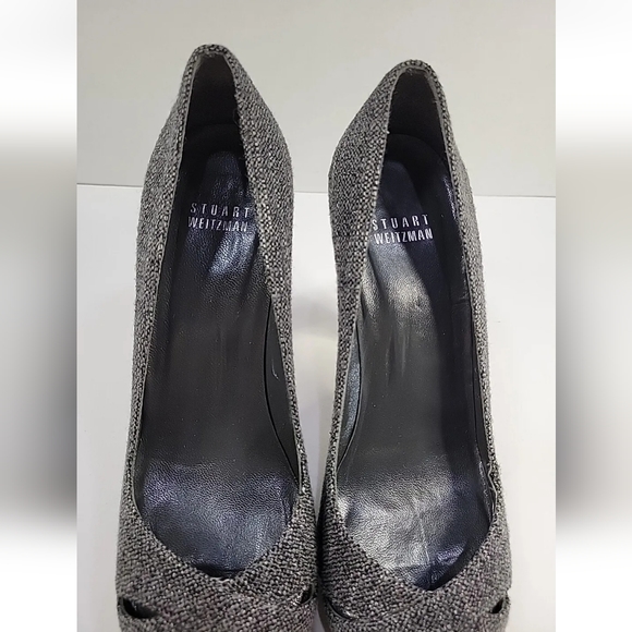 Stuart Weitzman Grey Tweed Peep Toe Stiletto Pumps Heels Size 8.5 - Picture 6 of 16